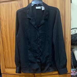 Vintage! Jaclyn Smith Black & Silver Striped Shirt button down shirt